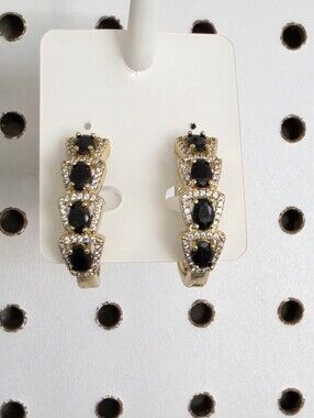 ✨ New Gold Plated Black Crystal CZ Hoop Earrings Luxury Statement Jewelry